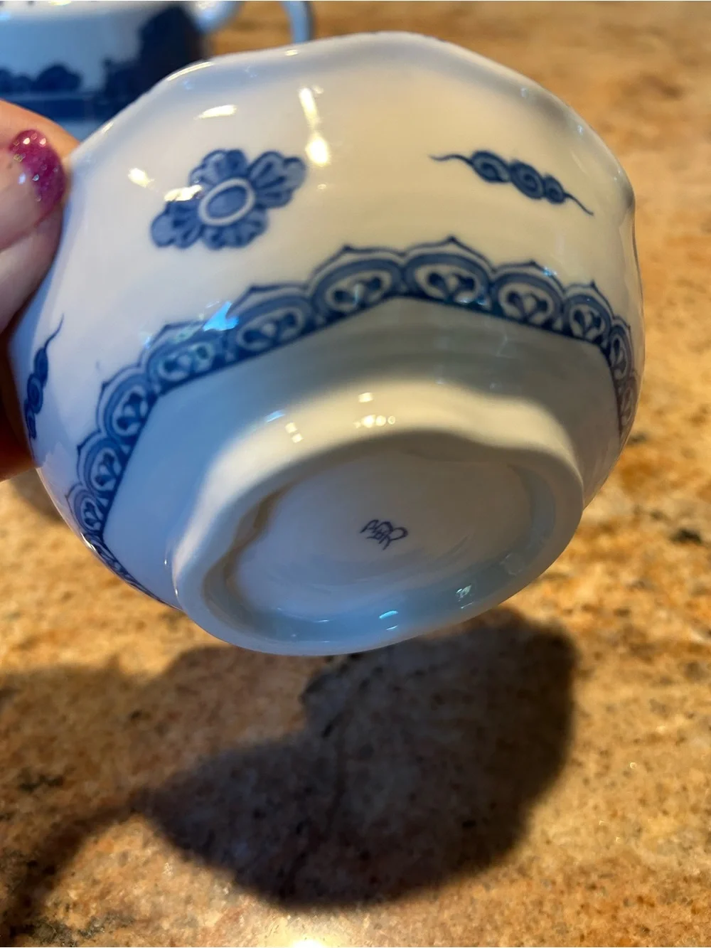 Akira Ale-Net Japanese Mino Ware Porcelain “Indigo Dye” Bowl & Saucer (2) Sets